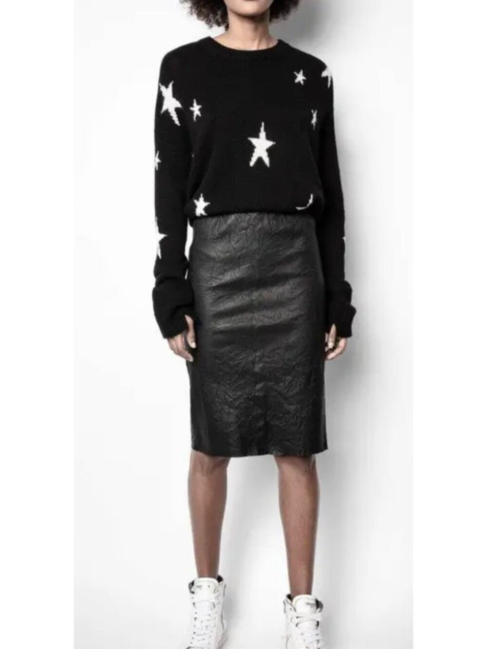 Zadig & Voltaire Jaden Cuir Froisse Lamb Leather Pencil Skirt Black Size 34 XS